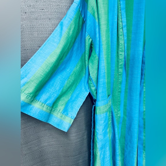 Vintage Bill Blass Menswear Robe One Size Green and Blur Striped Cotton - Picture 3 of 7
